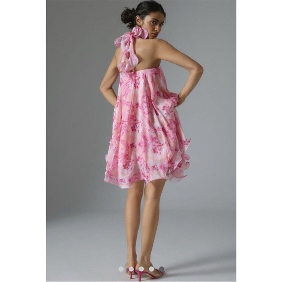 Anthropologie Mandira Wirk Dress Halter Swing Mini in Pink Floral - Picture 3 of 9